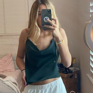 dark green silk top